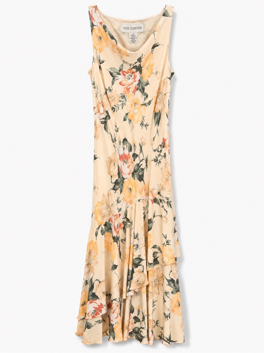 Petite Sophisticate Bias Cut Midi Ruffled Slip Dress 10 Floral Cowl Neck